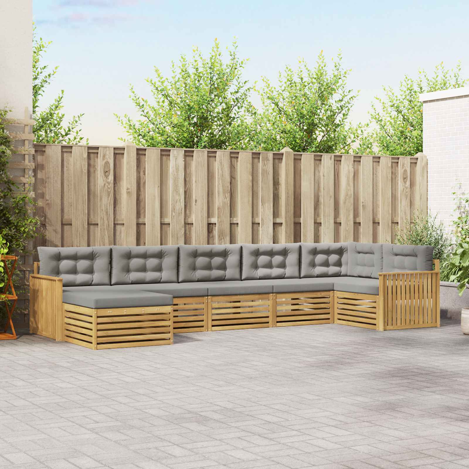 Outdoor-Sofagarnitur mit Kissen 7 pcs Weiß und Hellgrau