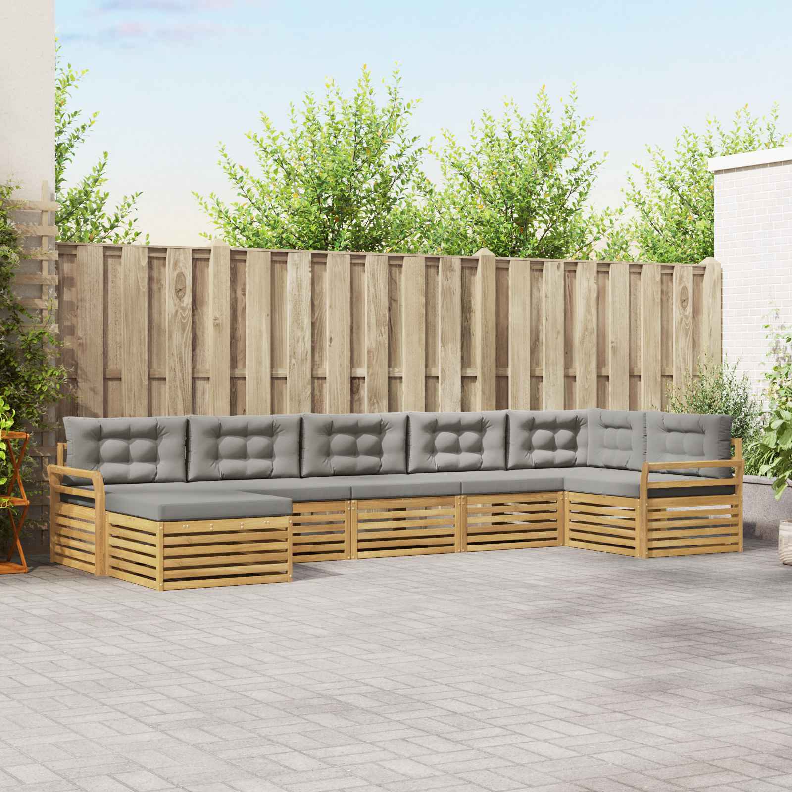 Outdoor-Sofagarnitur mit Kissen 7 pcs Weiß und Hellgrau