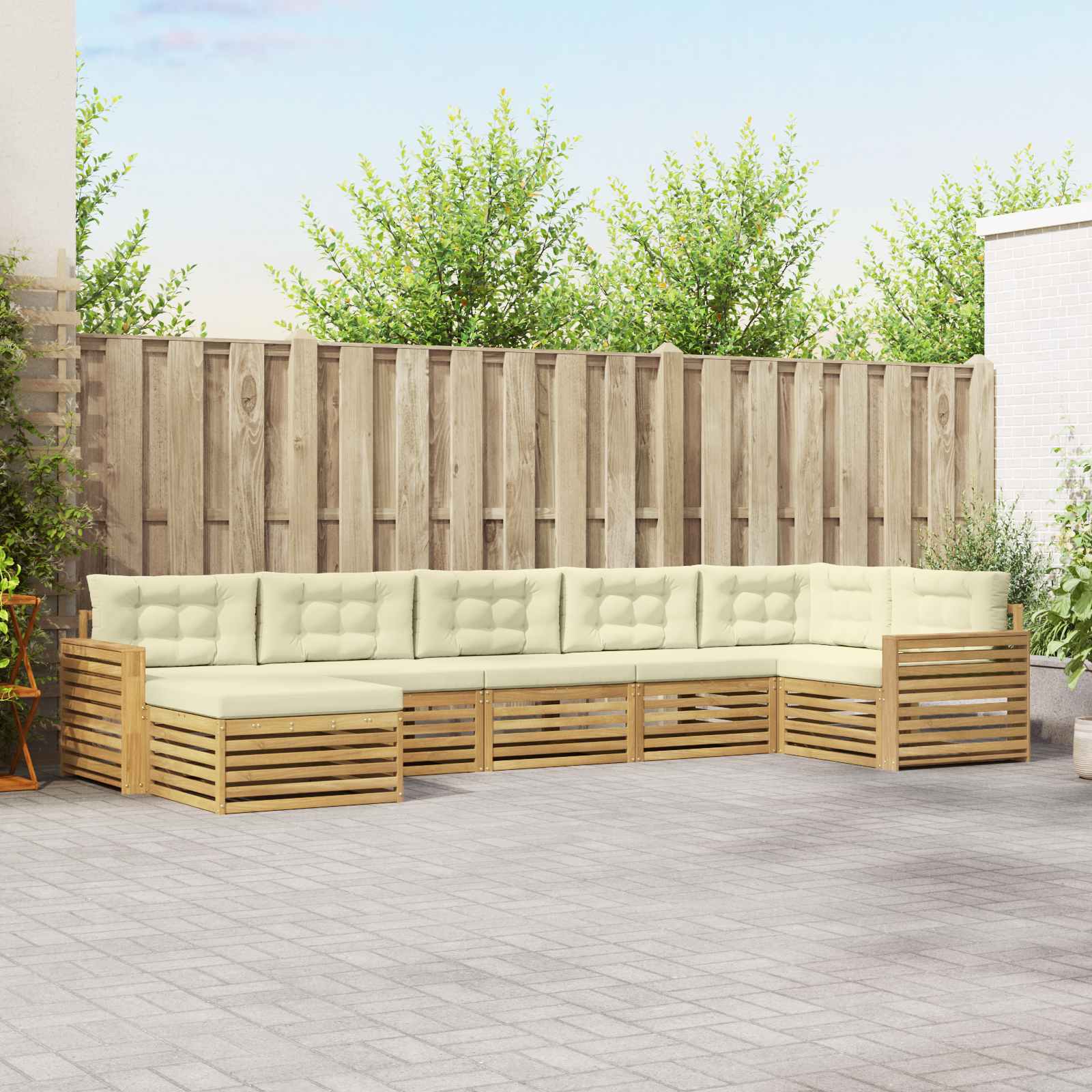 Outdoor-Sofagarnitur mit Kissen 7 pcs Weiß und Creme