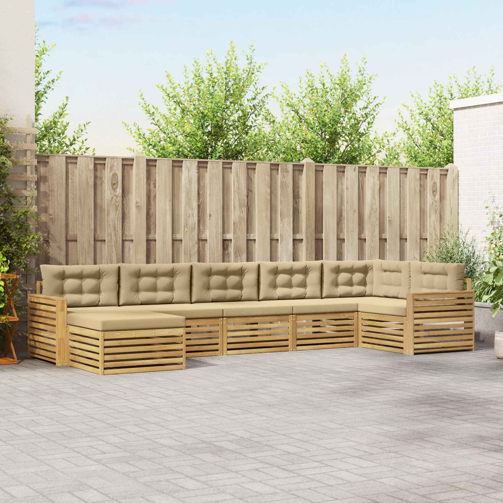 Outdoor-Sofagarnitur mit Kissen 7 pcs Weiß und Beige