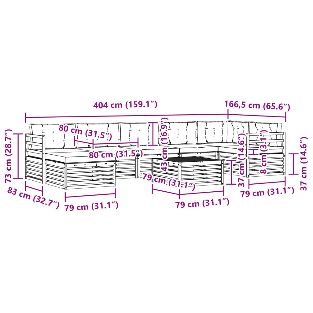 Outdoor-Sofagarnitur mit Kissen 8 pcs Weiß und Anthrazit