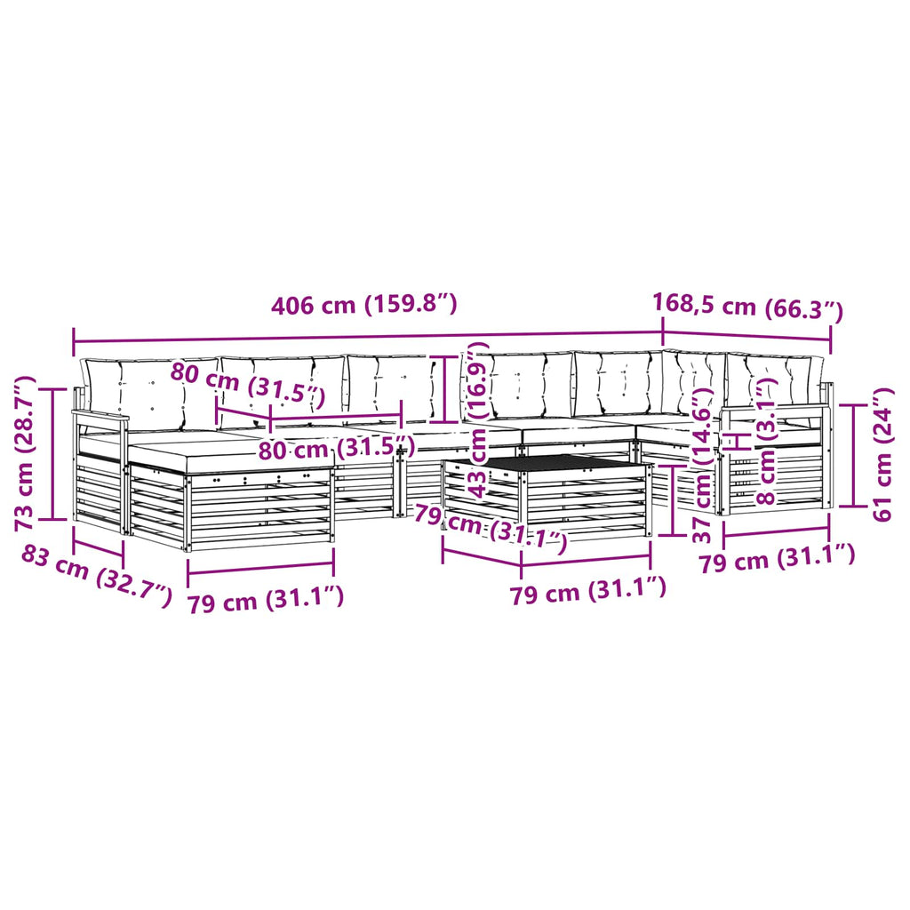 Outdoor-Sofagarnitur mit Kissen 8 pcs Weiß und Anthrazit