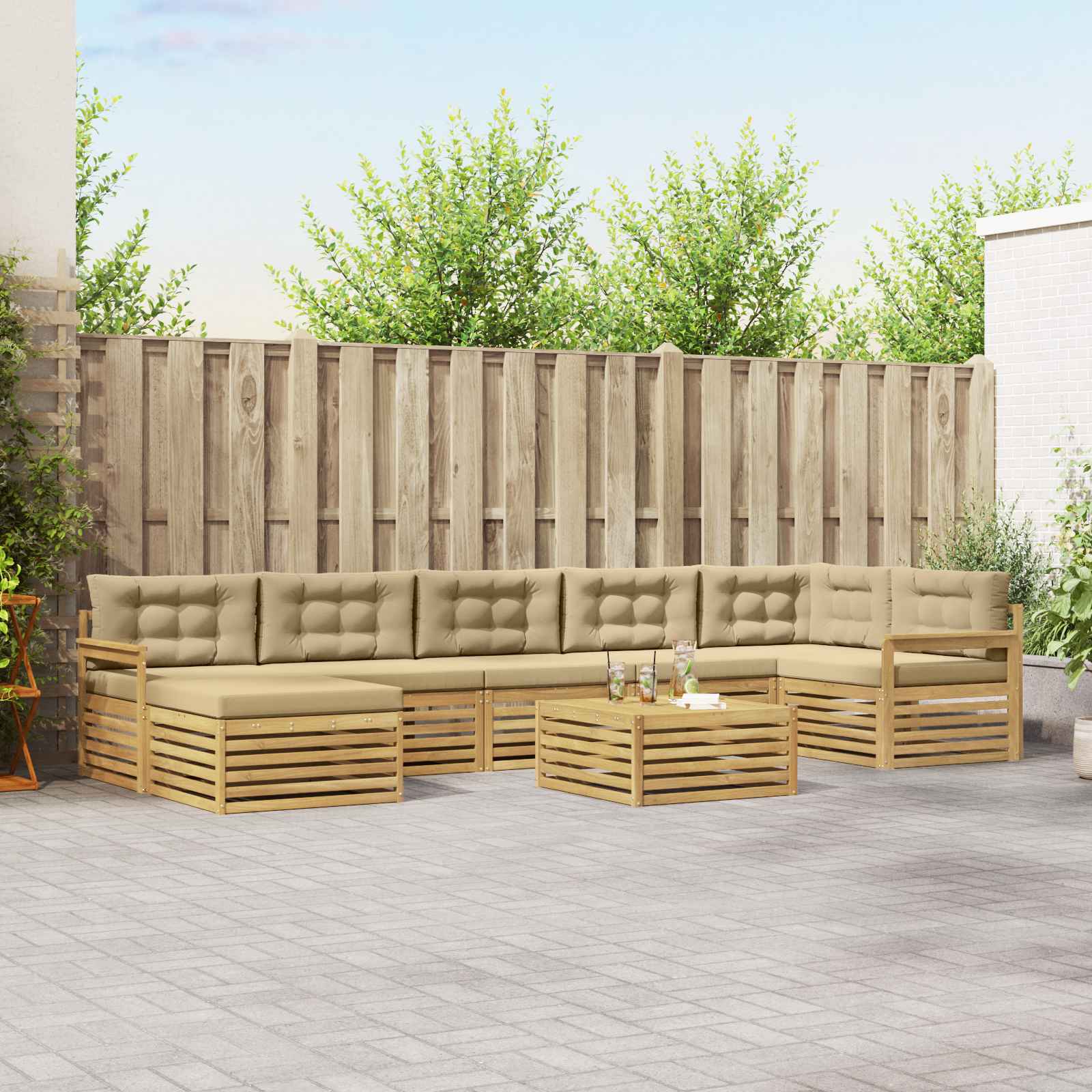 Outdoor-Sofagarnitur mit Kissen 8 pcs Weiß und Beige