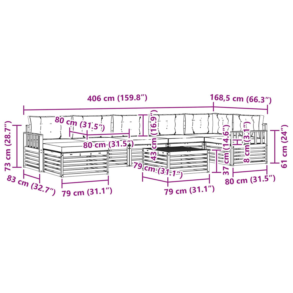 Outdoor-Sofagarnitur mit Kissen 8 pcs Weiß und Creme