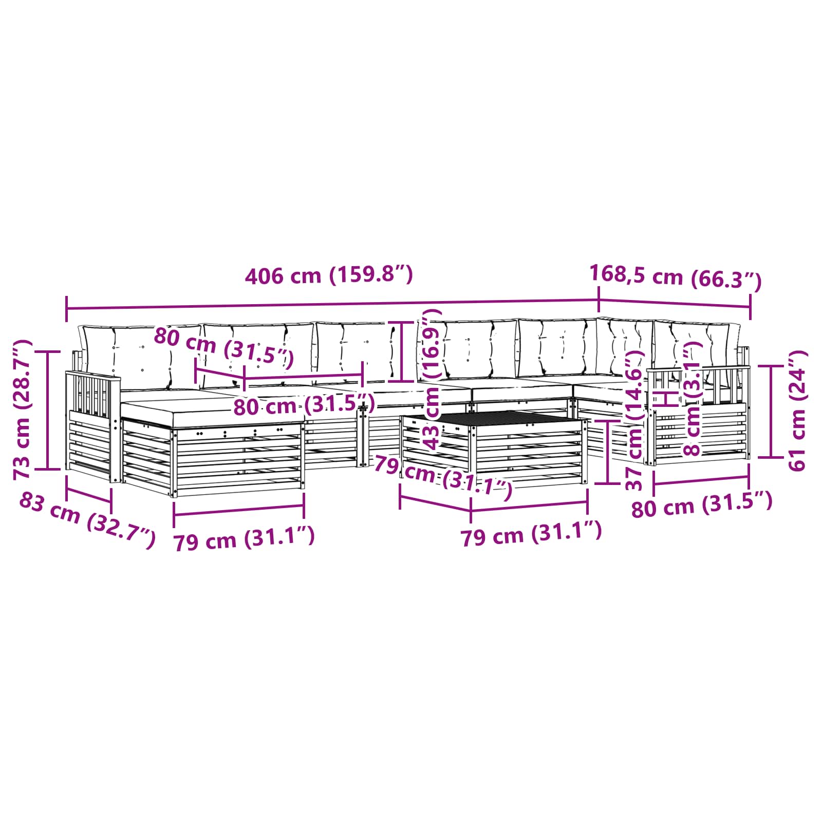 Outdoor-Sofagarnitur mit Kissen 8 pcs Weiß und Creme