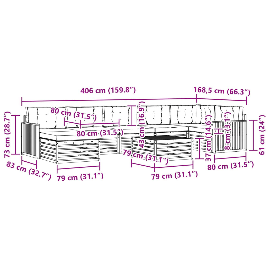 Outdoor-Sofagarnitur mit Kissen 8 pcs Weiß und Anthrazit