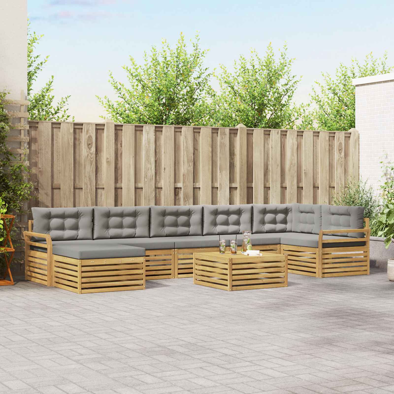 Outdoor-Sofagarnitur mit Kissen 8 pcs Weiß und Hellgrau