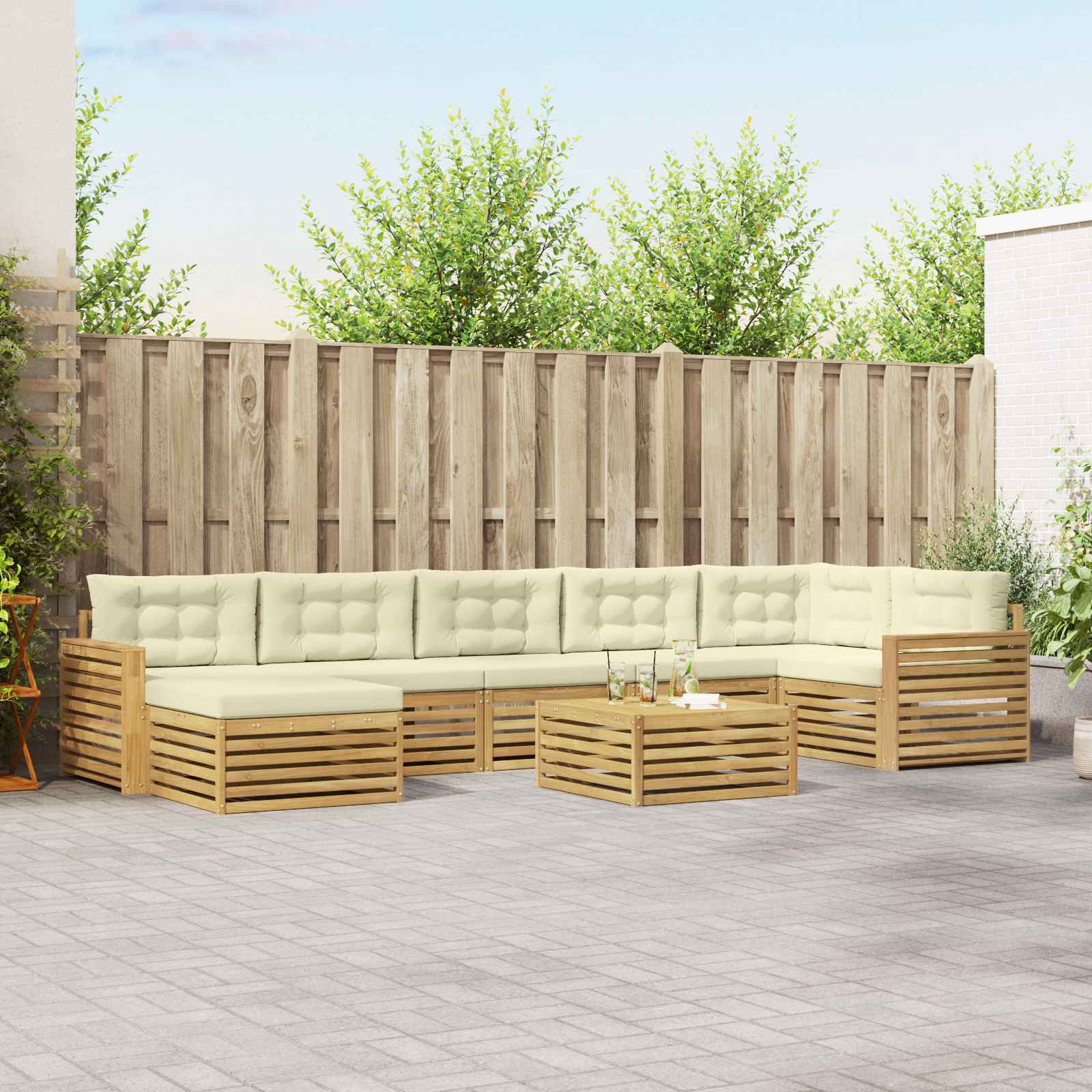 Outdoor-Sofagarnitur mit Kissen 8 pcs Weiß und Creme