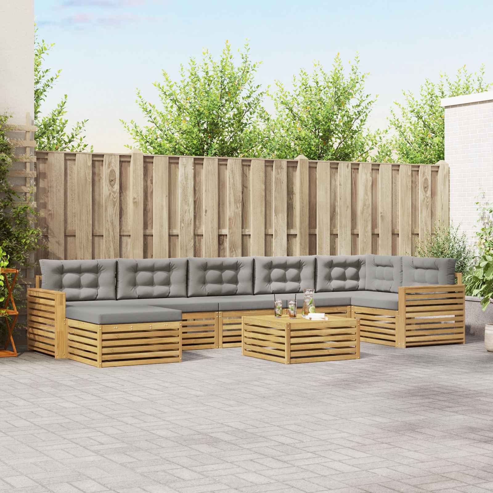 Outdoor-Sofagarnitur mit Kissen 8 pcs Weiß und Hellgrau