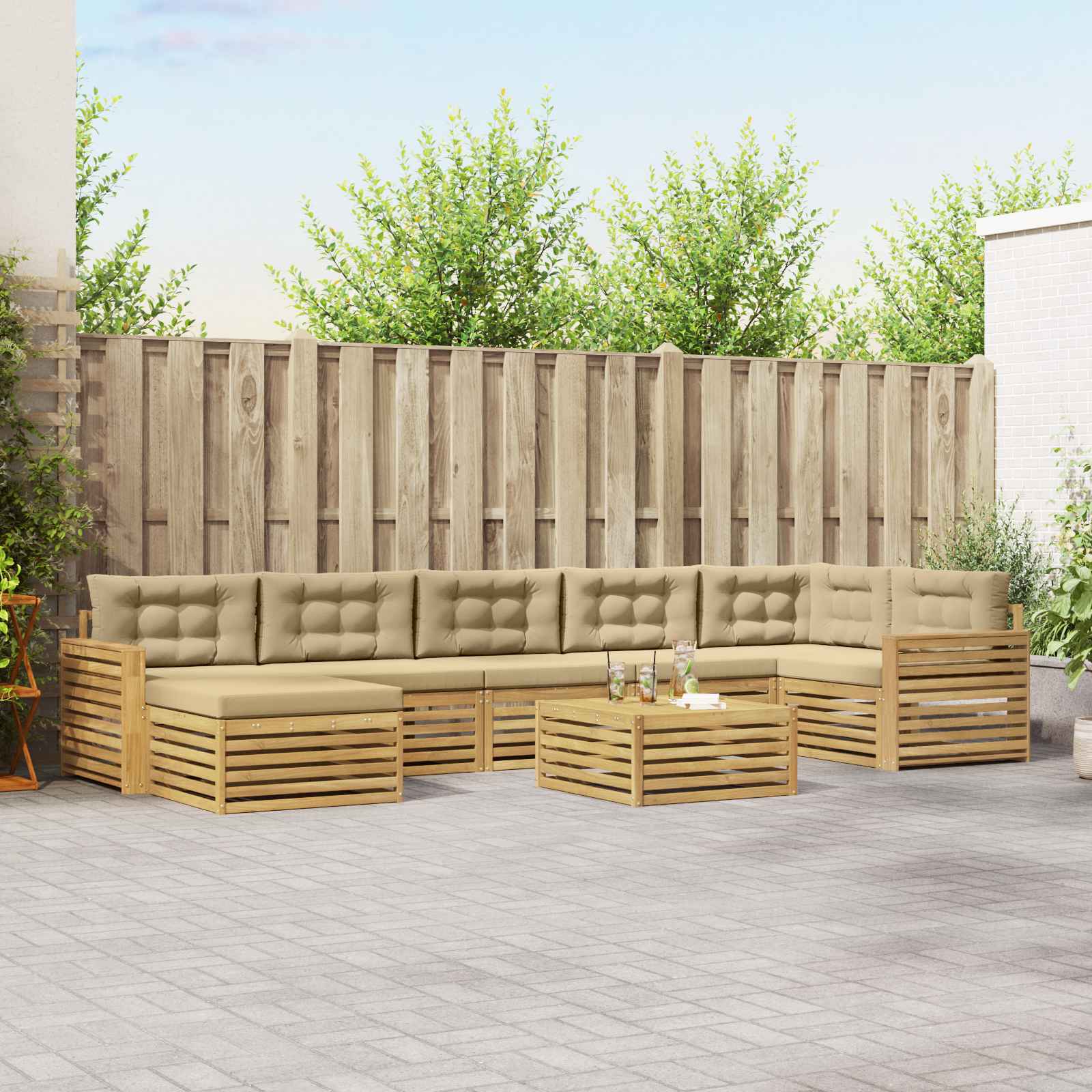 Outdoor-Sofagarnitur mit Kissen 8 pcs Weiß und Beige