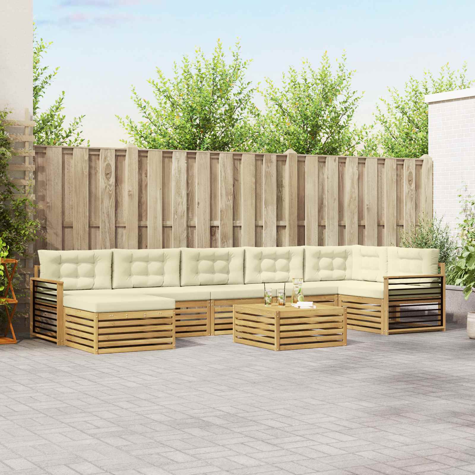 Outdoor-Sofagarnitur mit Kissen 8 pcs Weiß und Creme