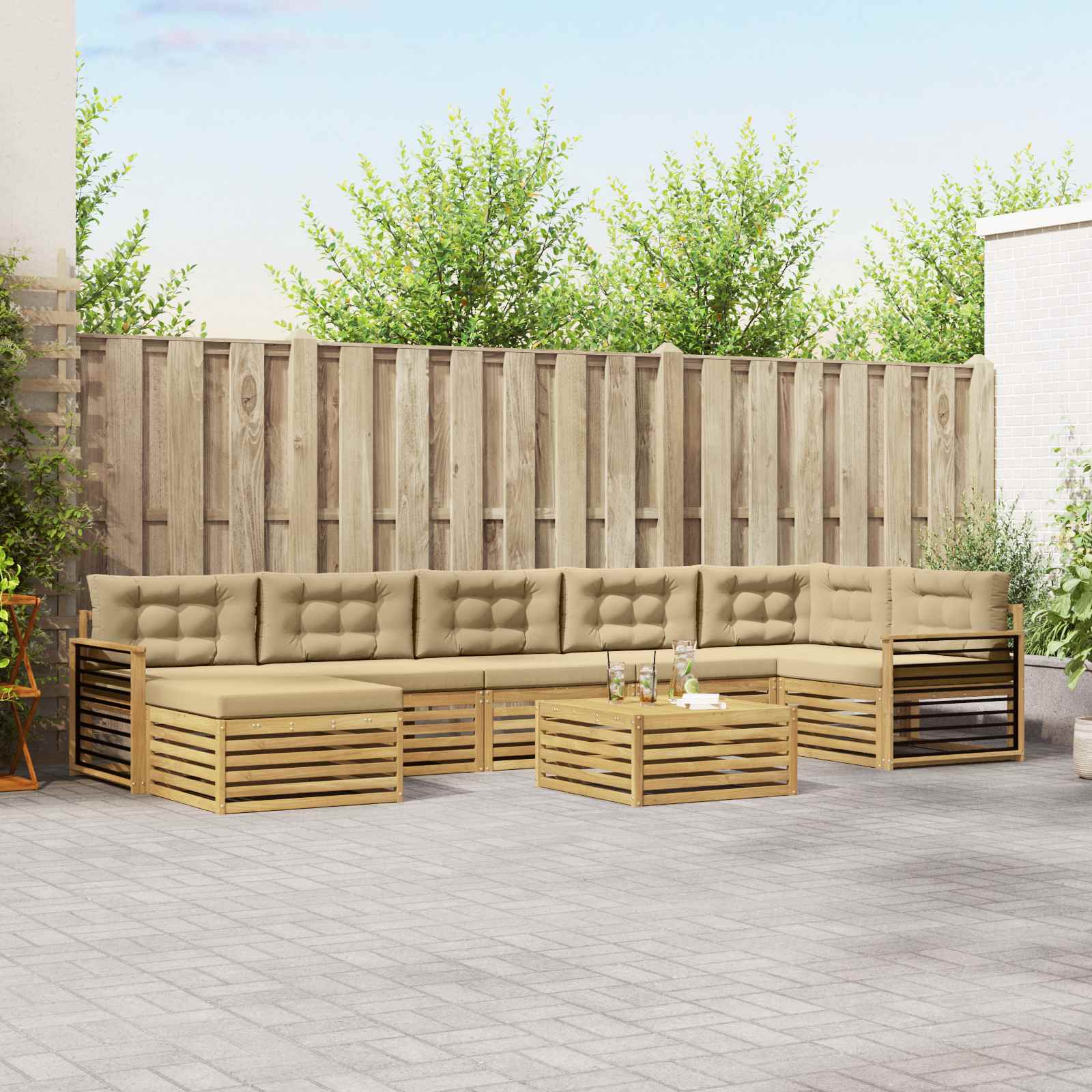 Outdoor-Sofagarnitur mit Kissen 8 pcs Weiß und Beige