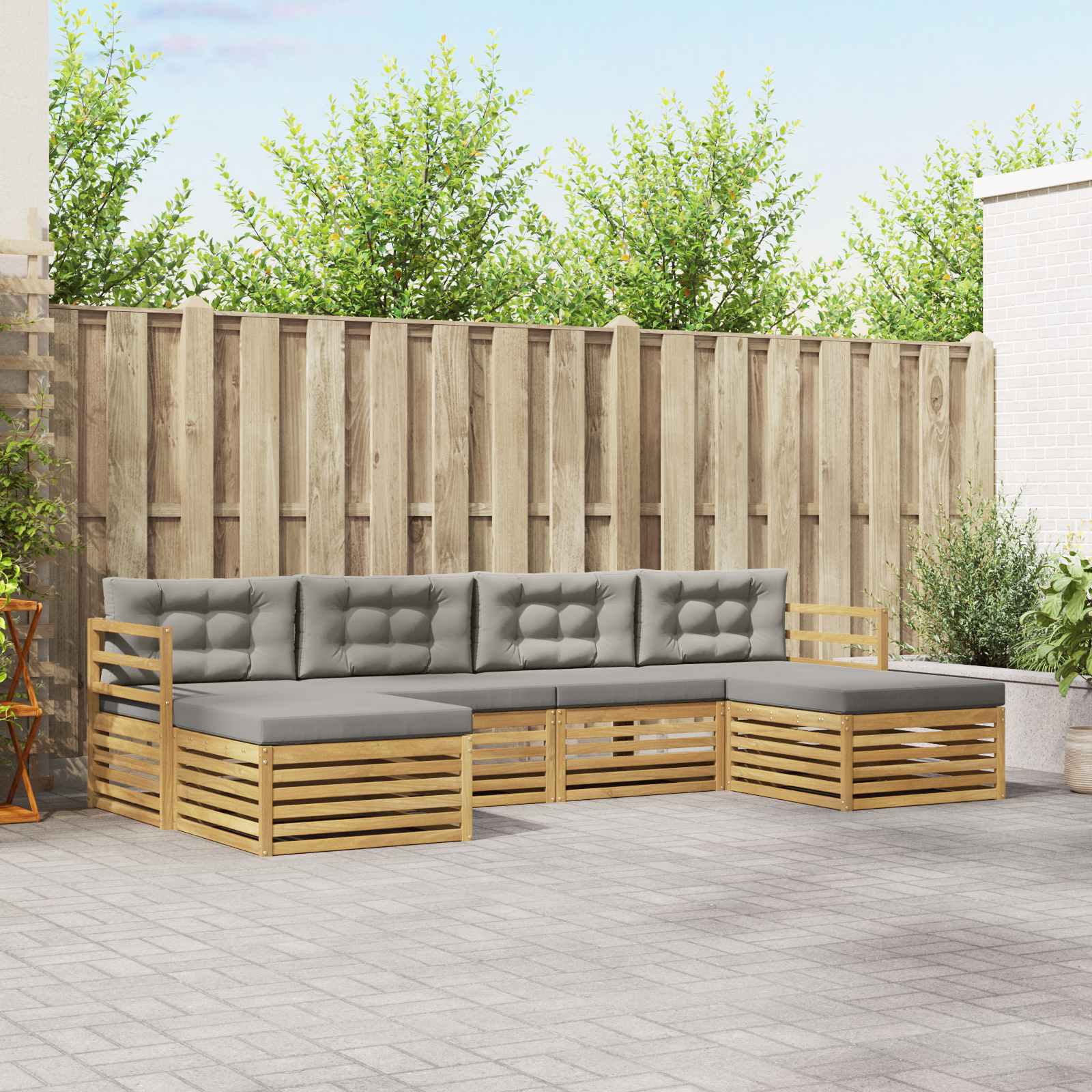 Outdoor-Sofagarnitur 6 pcs Weiß und Hellgrau