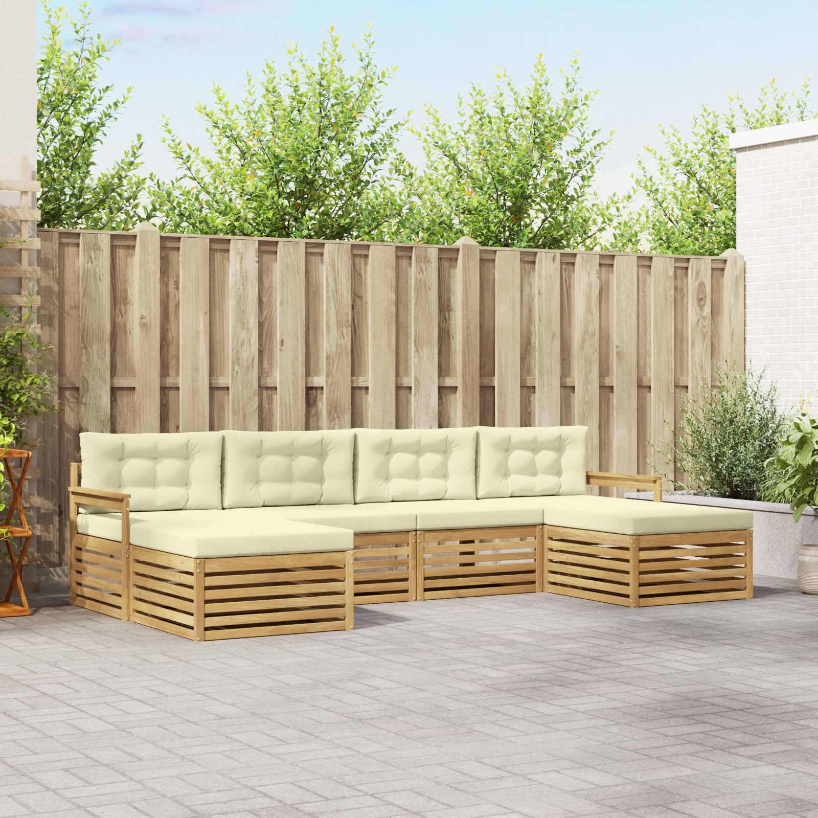 Sofagarnituren 6 pcs Weiß und Creme Massivholz Akazie