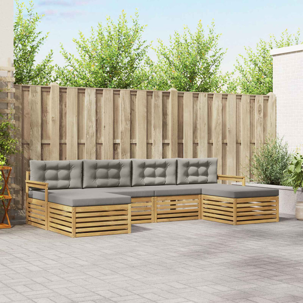 Sofagarnituren 6 pcs Weiß und Hellgrau Massivholz Akazie