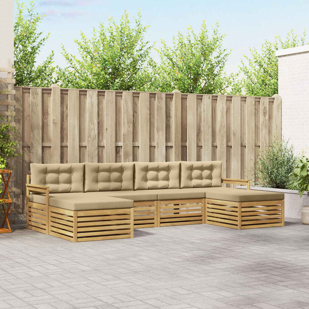Sofagarnituren 6 pcs Weiß und Beige Massivholz Akazie