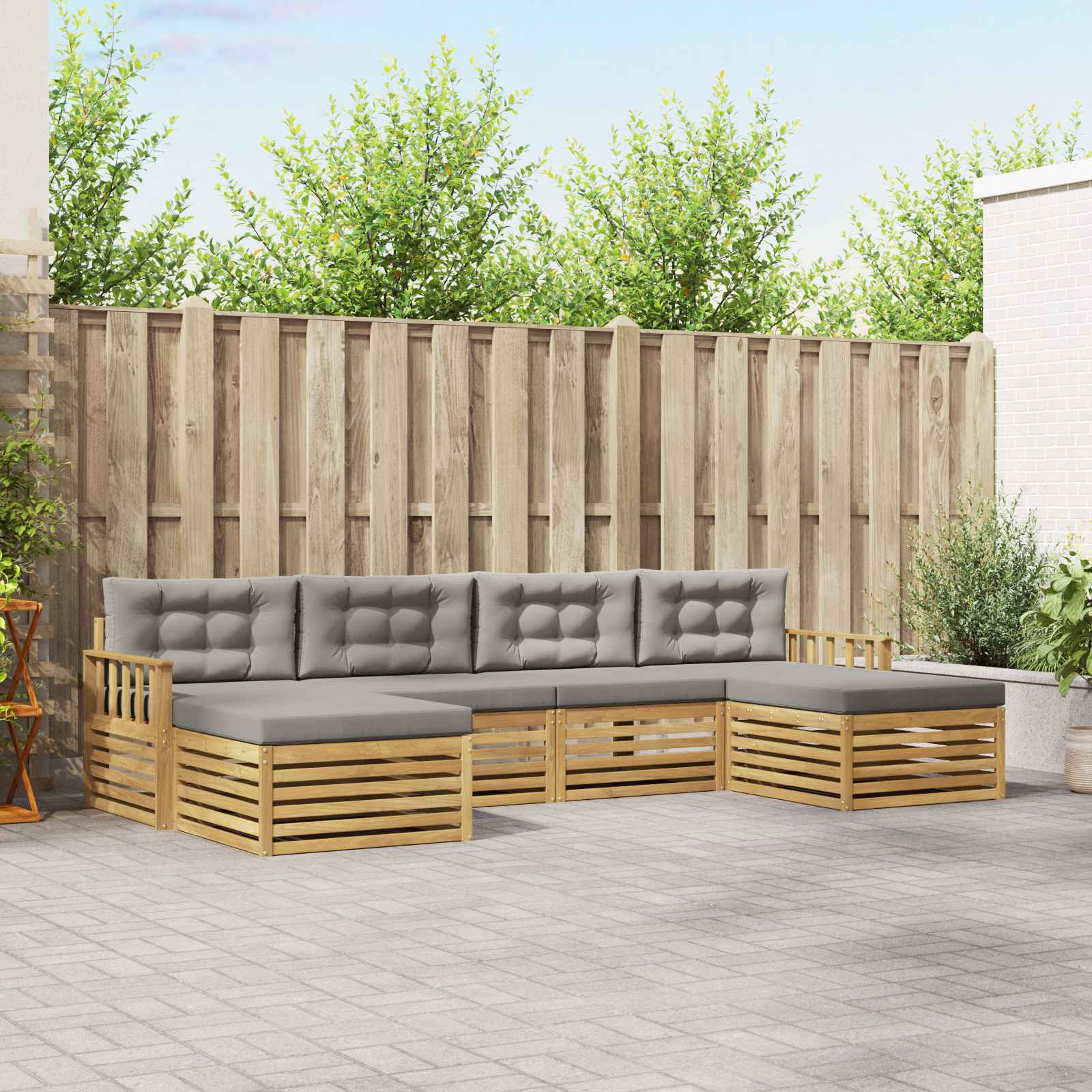 Sofagarnituren 6 pcs Weiß und Hellgrau Massivholz Akazie