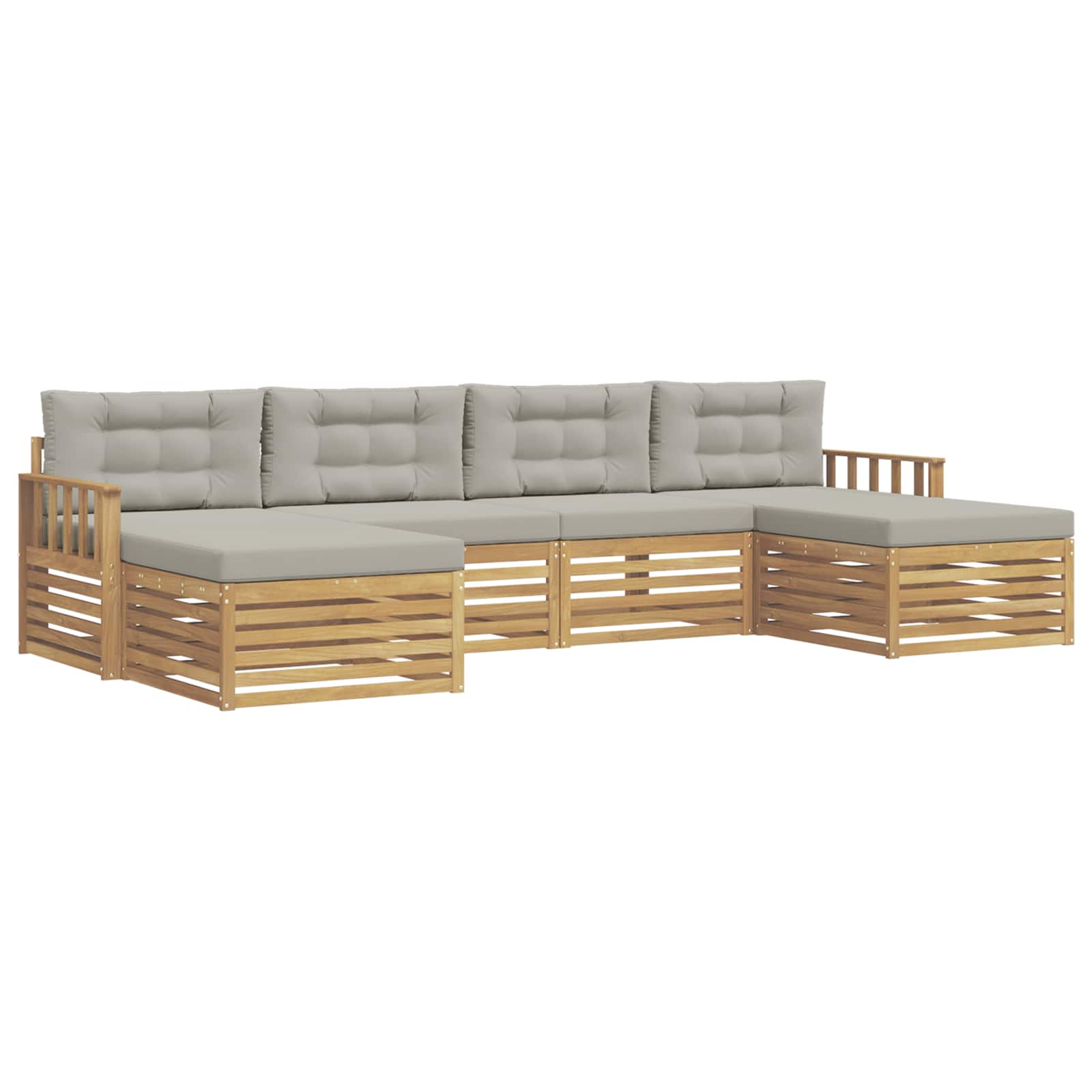 Sofagarnituren 6 pcs Weiß und Hellgrau Massivholz Akazie