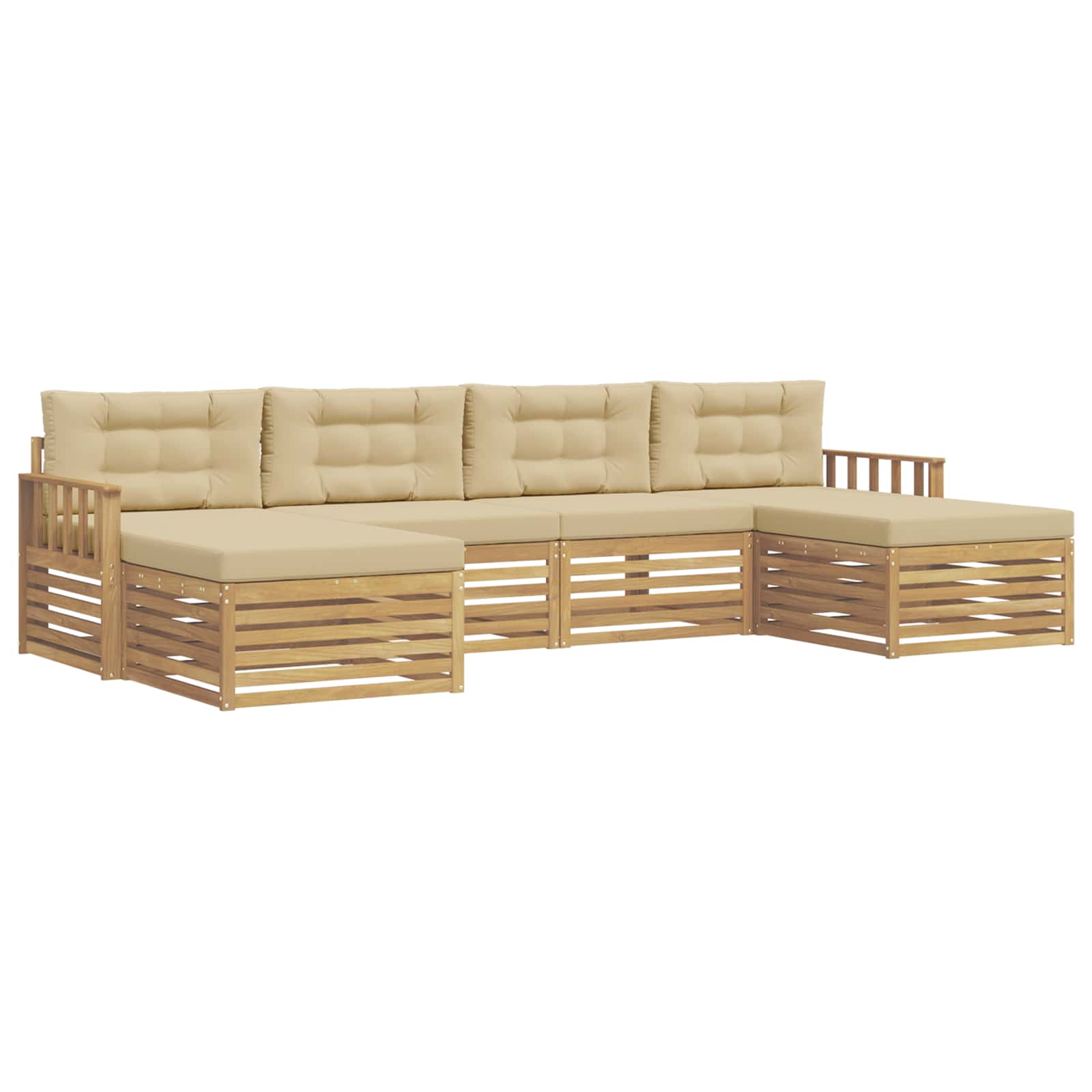 Sofagarnituren 6 pcs Weiß und Beige Massivholz Akazie