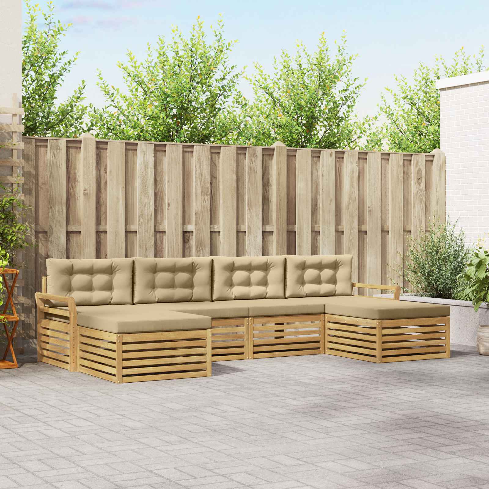 Outdoor-Sofagarnitur 6 pcs Weiß und Beige Massivholz Akazie