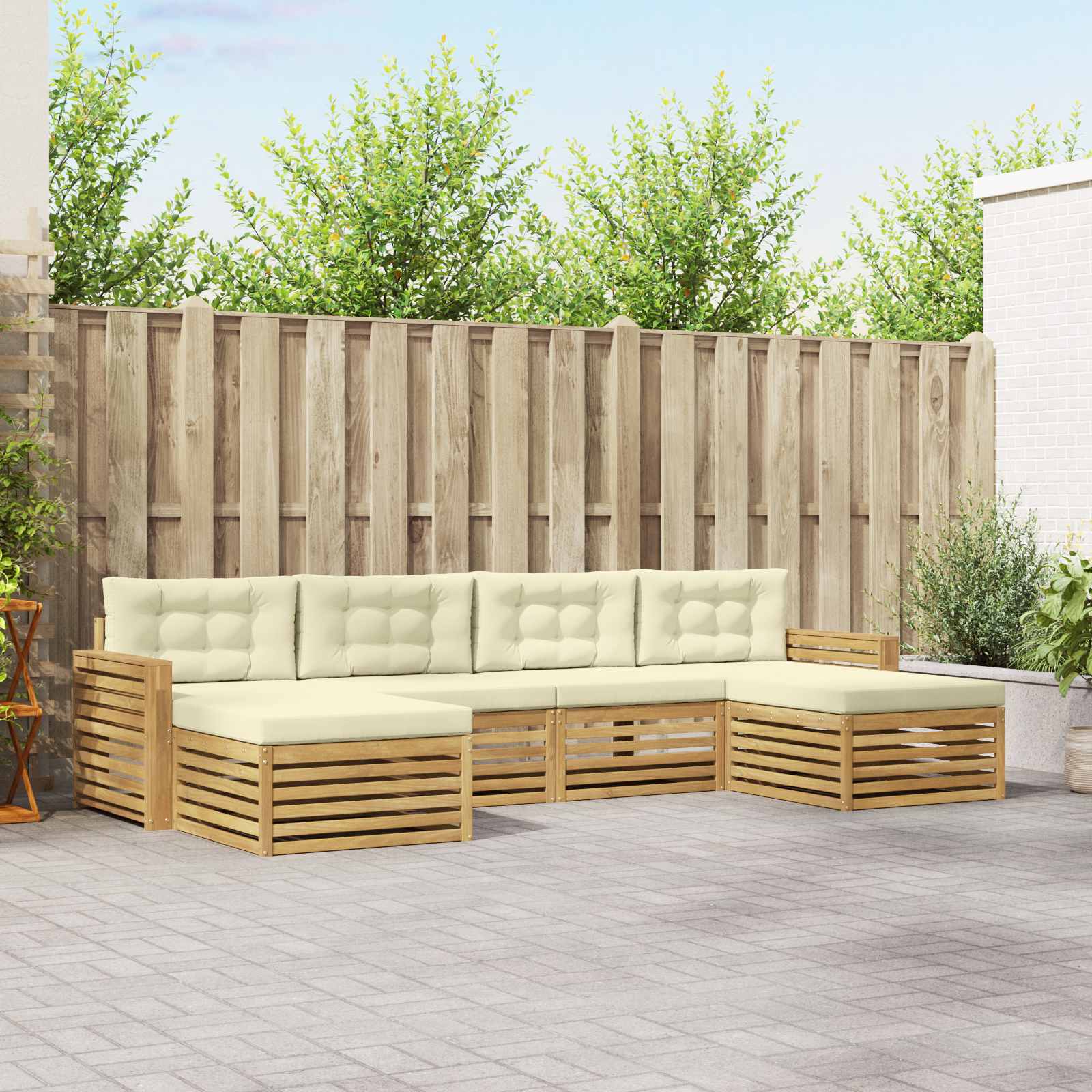 Outdoor-Sofagarnitur 6 pcs Weiß und Creme Massivholz Akazie