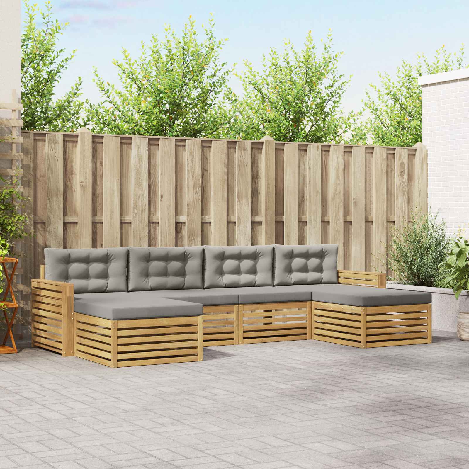 Outdoor-Sofagarnitur 6 pcs Weiß und Hellgrau Massivholz Akazie
