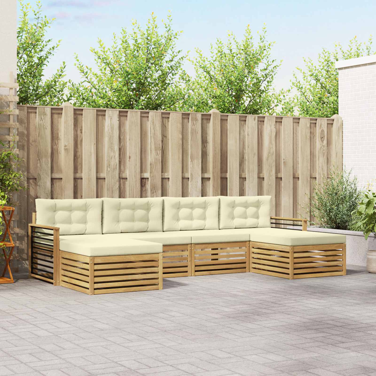 Sofagarnituren 6 pcs Weiß und Creme Massivholz Akazie