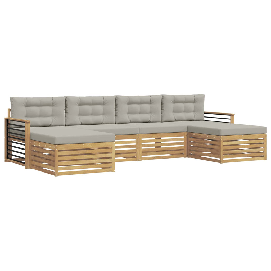Sofagarnituren 6 pcs Weiß und Hellgrau Massivholz Akazie