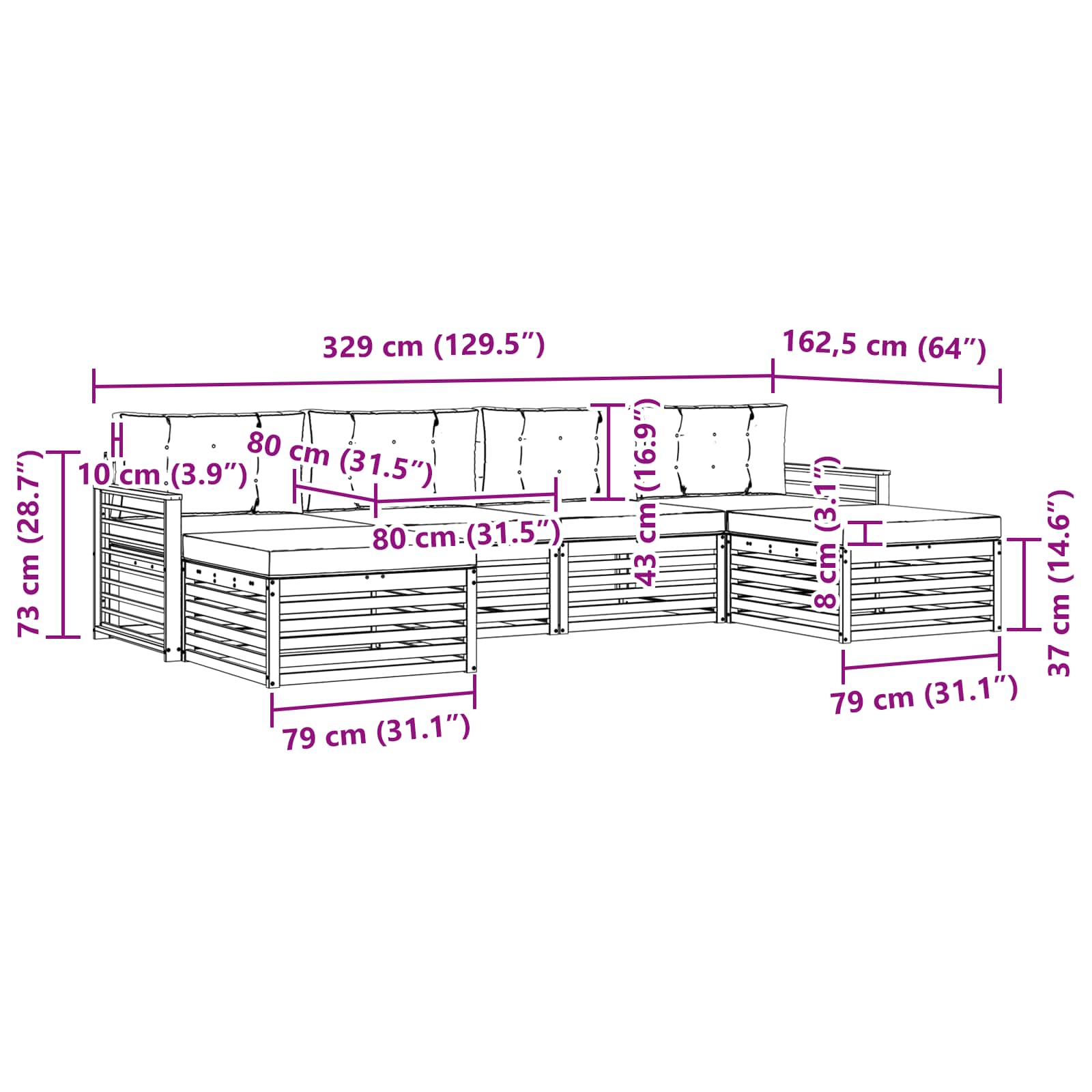 Sofagarnituren 6 pcs Weiß und Anthrazit Massivholz Akazie