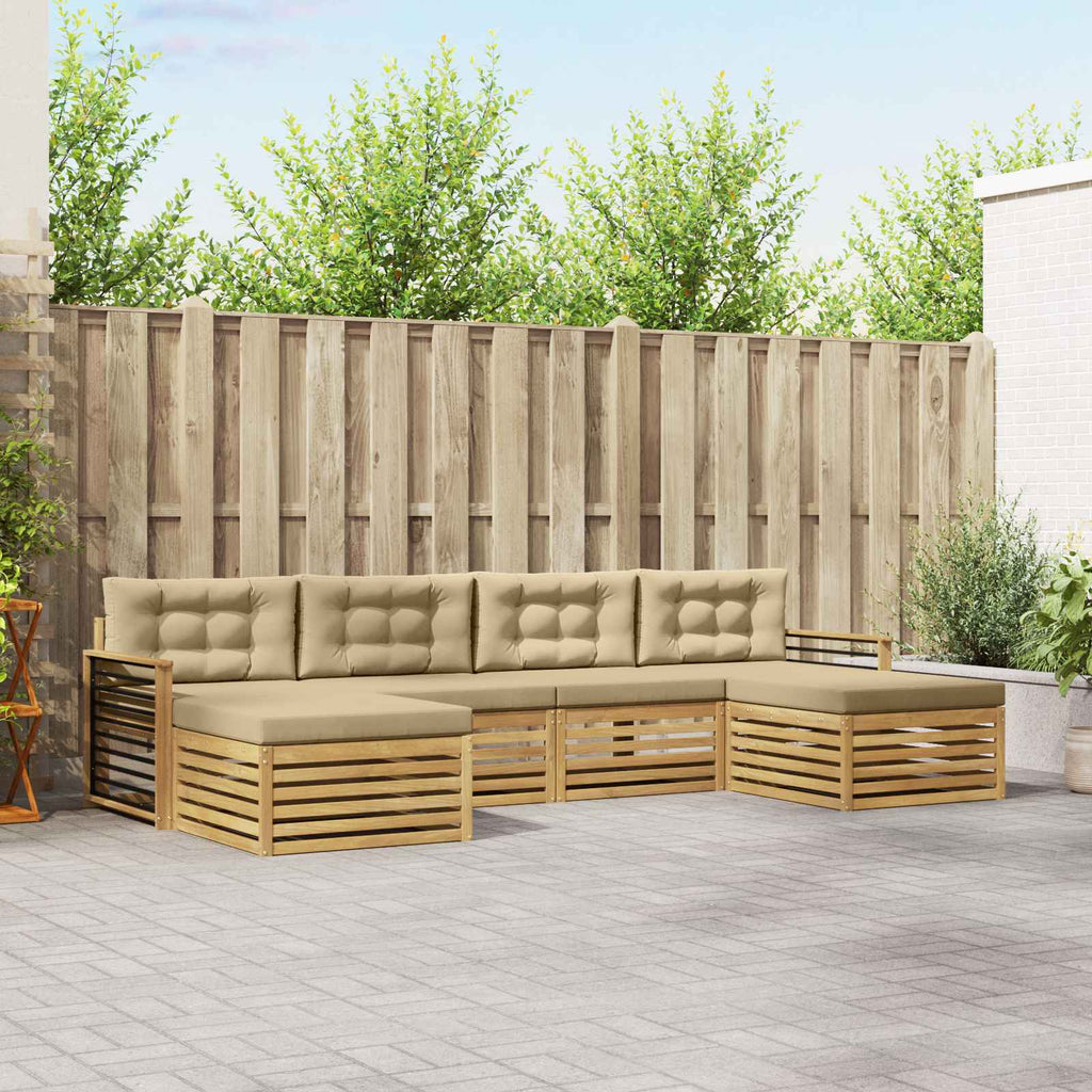 Sofagarnituren 6 pcs Weiß und Beige Massivholz Akazie