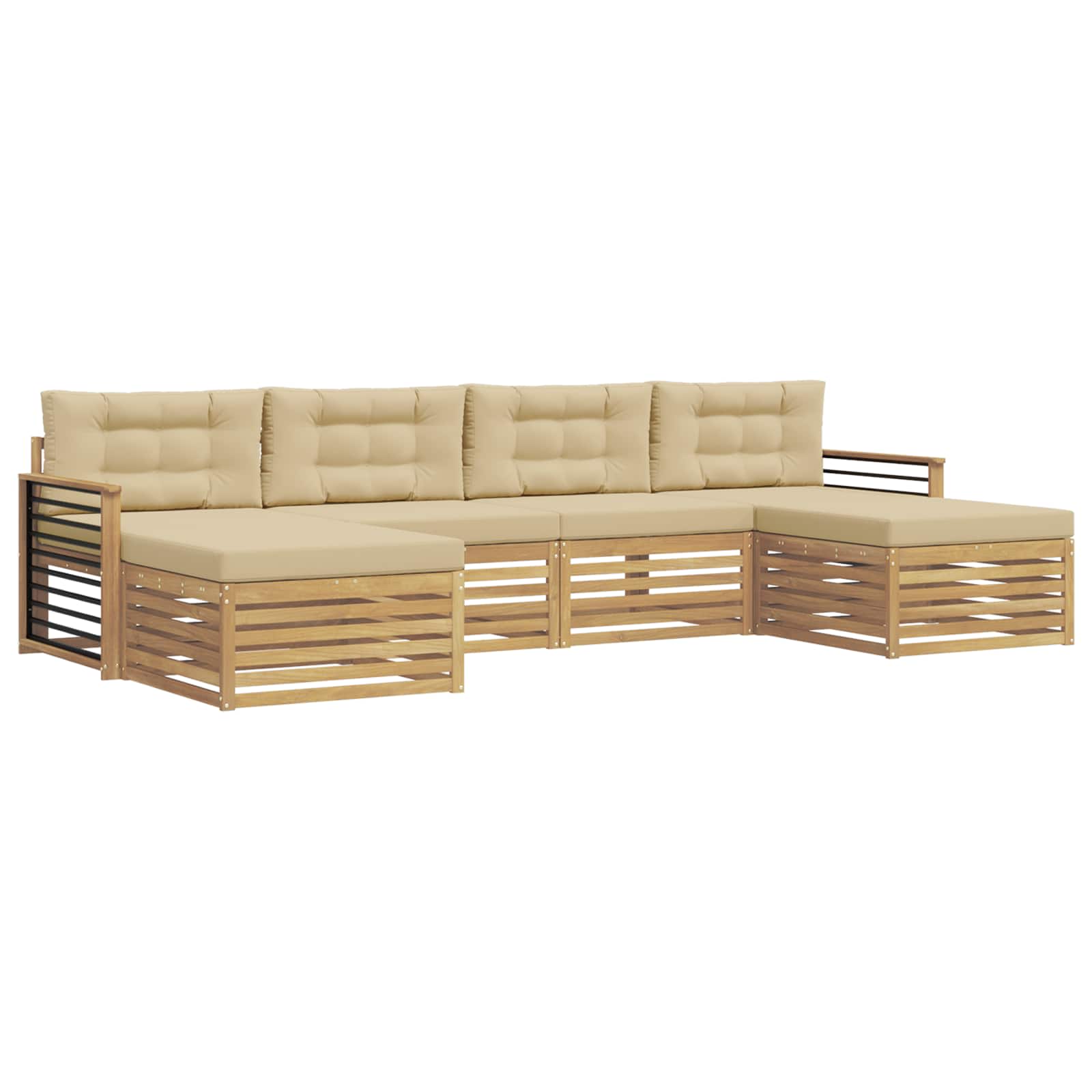 Sofagarnituren 6 pcs Weiß und Beige Massivholz Akazie