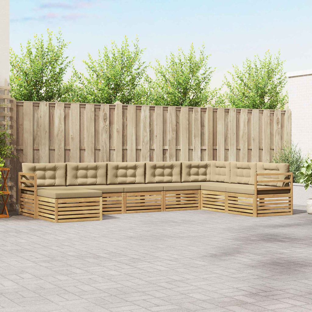 Outdoor-Sofagarnitur mit Kissen 8 pcs Weiß und Beige Polyester