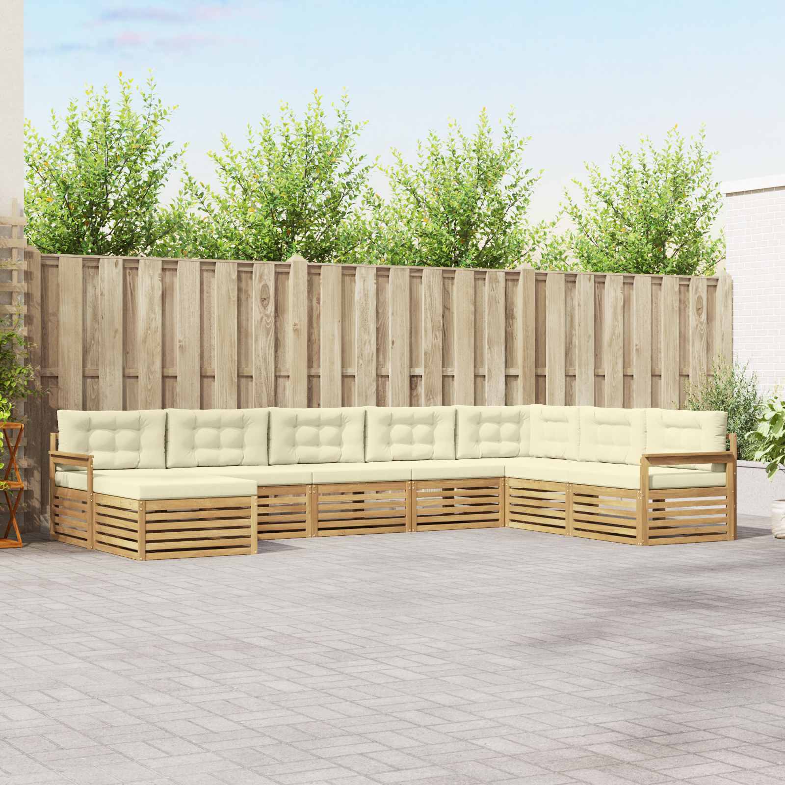 Outdoor-Sofagarnitur mit Kissen 8 pcs Weiß und Creme