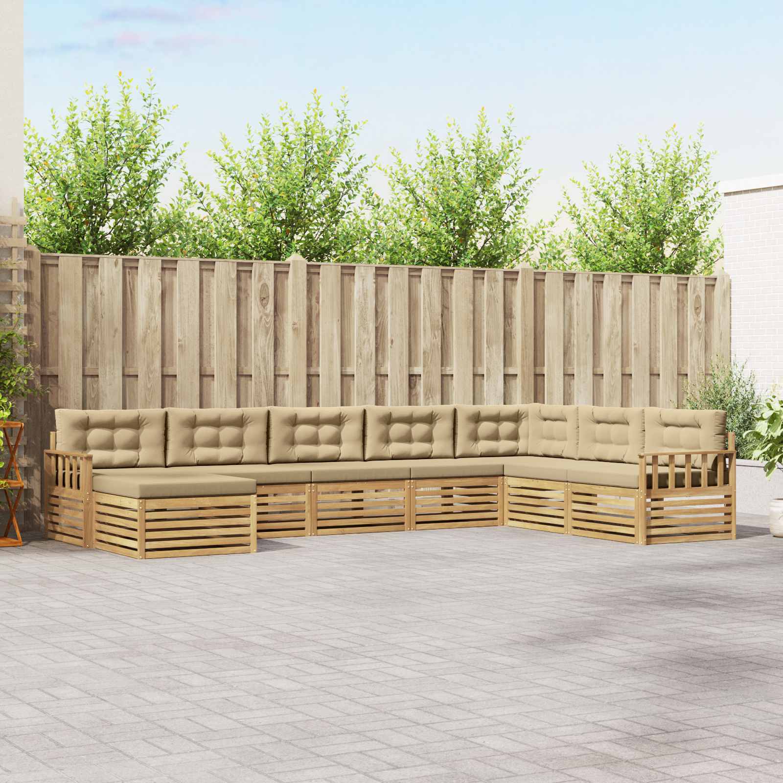 Outdoor-Sofagarnitur mit Kissen 8 pcs Weiß und Beige