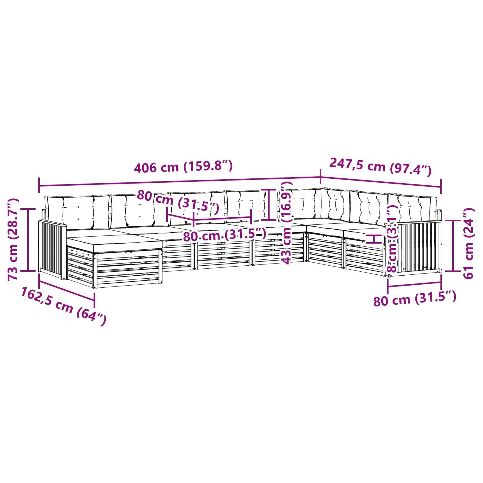 Outdoor-Sofagarnitur 8 pcs Weiß und Hellgrau Massivholz Akazie