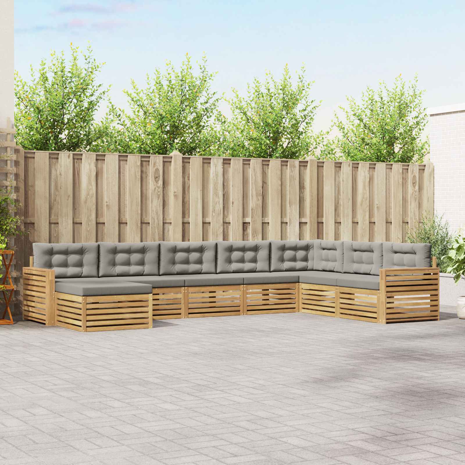 Outdoor-Sofagarnitur 8 pcs Weiß und Hellgrau Massivholz Akazie