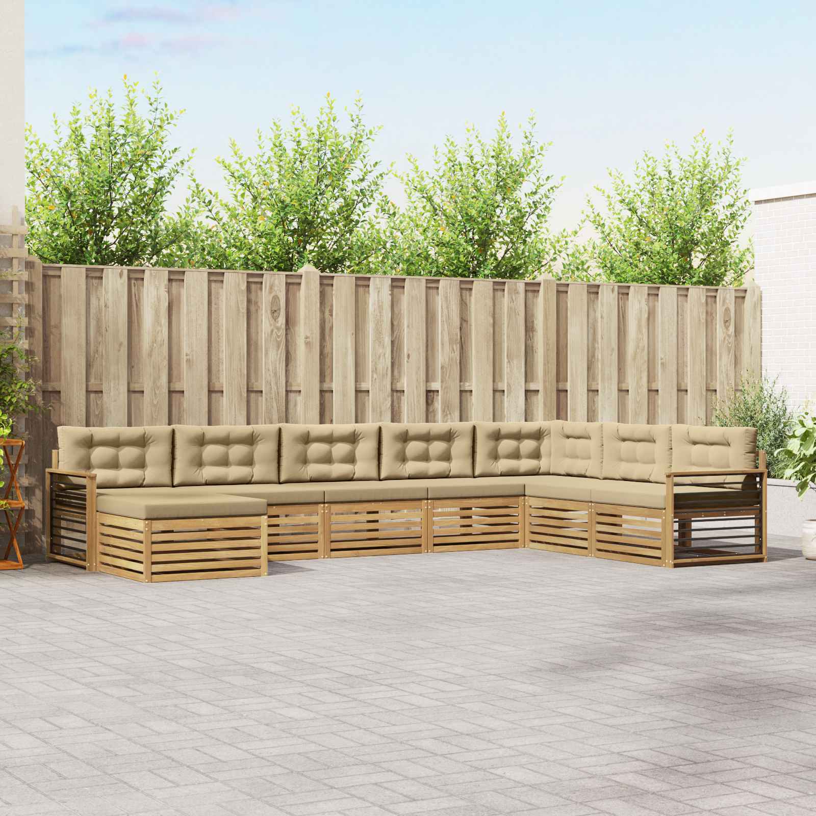 Outdoor-Sofagarnitur mit Kissen 8 pcs Weiß und Beige