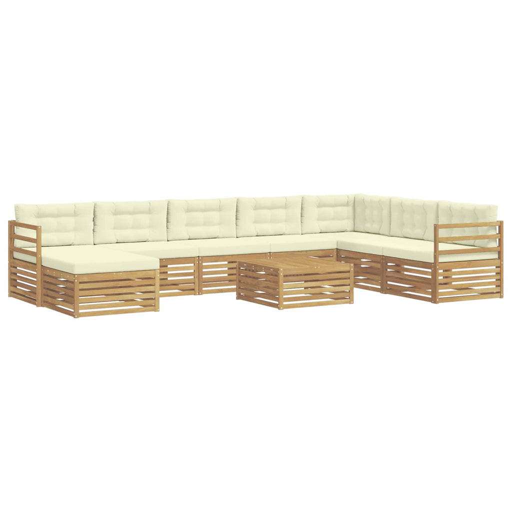 Outdoor-Sofagarnitur mit Kissen 9 pcs Weiß und Creme Polyester