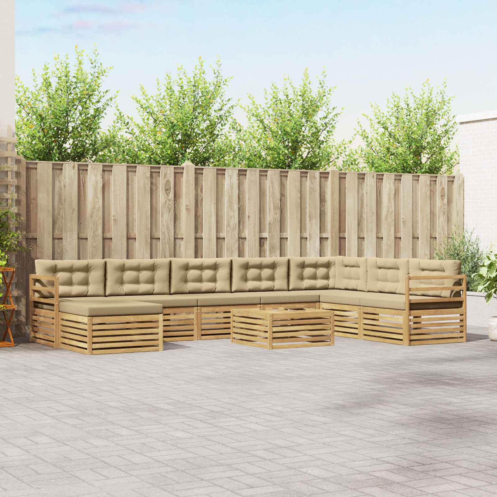 Outdoor-Sofagarnitur mit Kissen 9 pcs Weiß und Beige Polyester