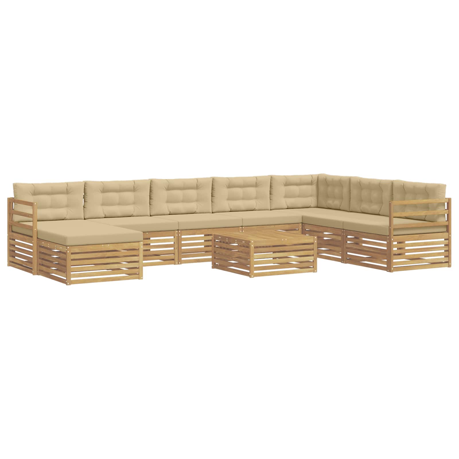 Outdoor-Sofagarnitur mit Kissen 9 pcs Weiß und Beige Polyester