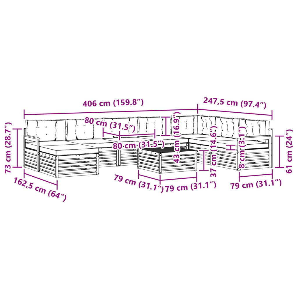 Outdoor-Sofagarnitur 9 pcs Weiß und Beige Massivholz Akazie