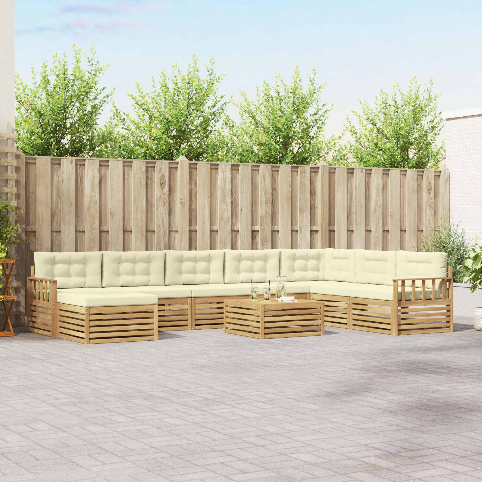 Outdoor-Sofagarnitur 9 pcs Weiß und Creme Massivholz Akazie