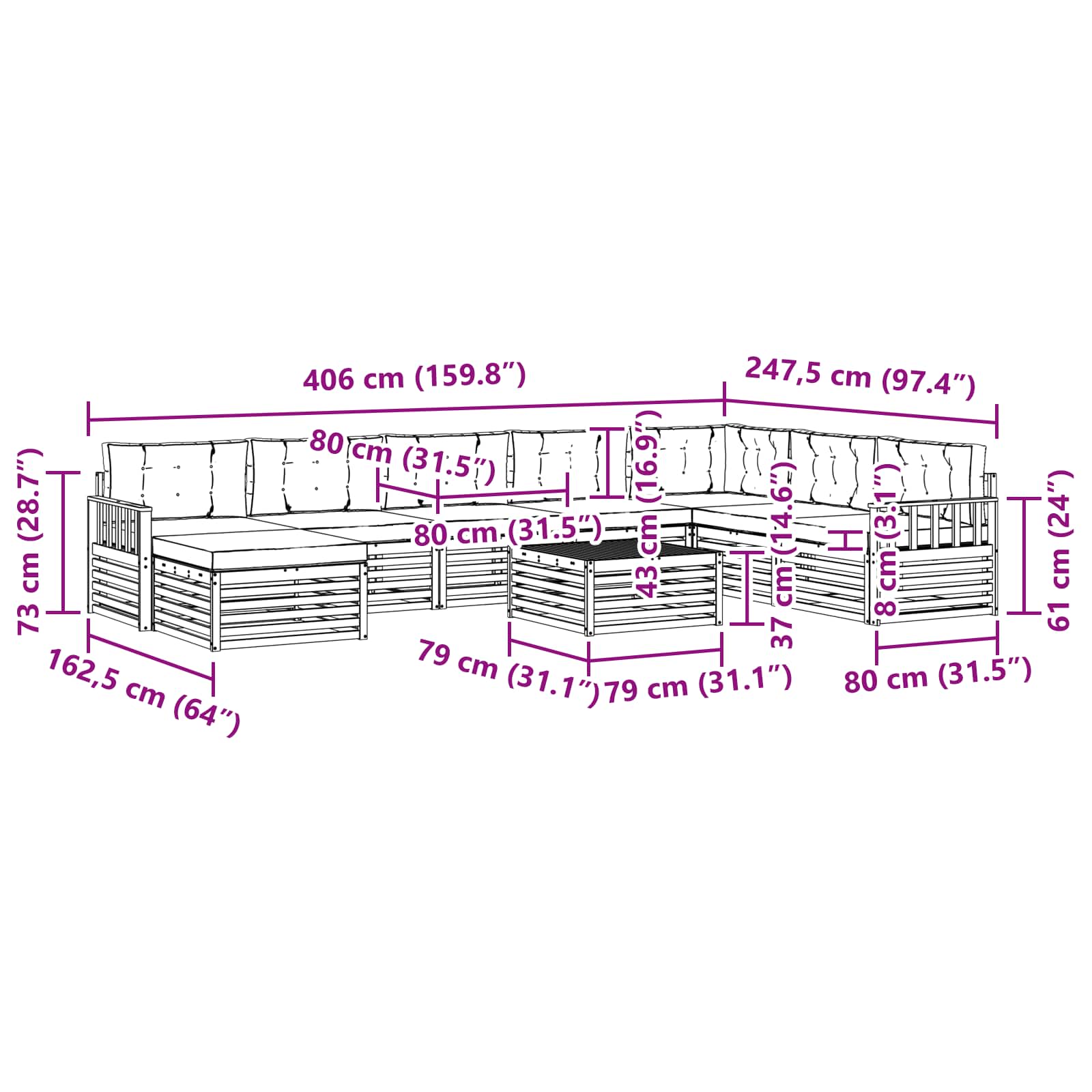 Outdoor-Sofagarnitur 9 pcs Weiß und Creme Massivholz Akazie