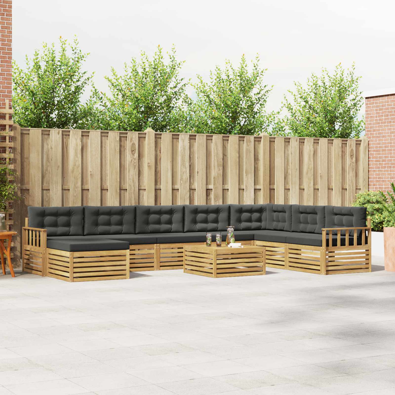 Outdoor-Sofagarnitur 9 pcs Weiß und Anthrazit Massivholz Akazie