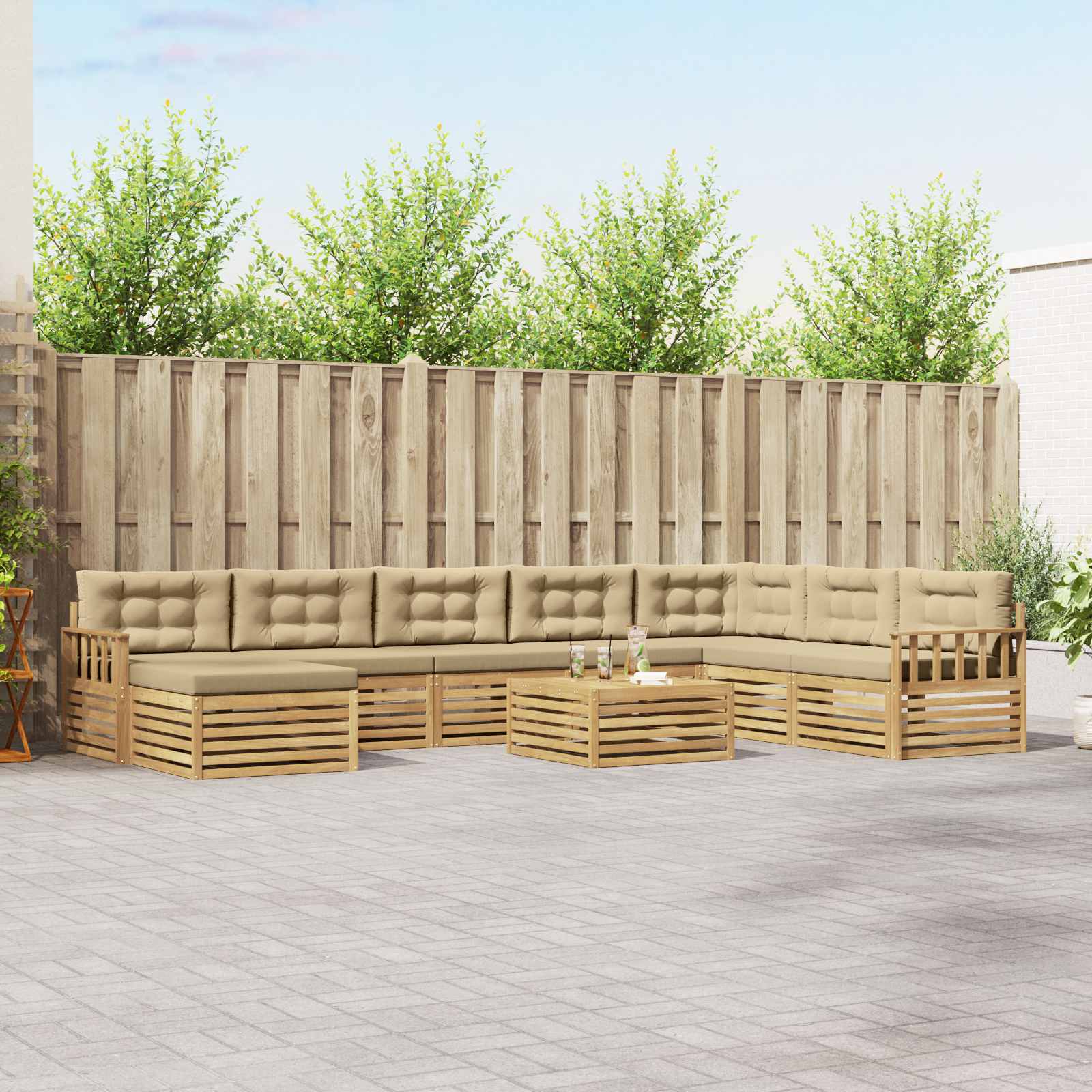 Outdoor-Sofagarnitur 9 pcs Weiß und Beige Massivholz Akazie