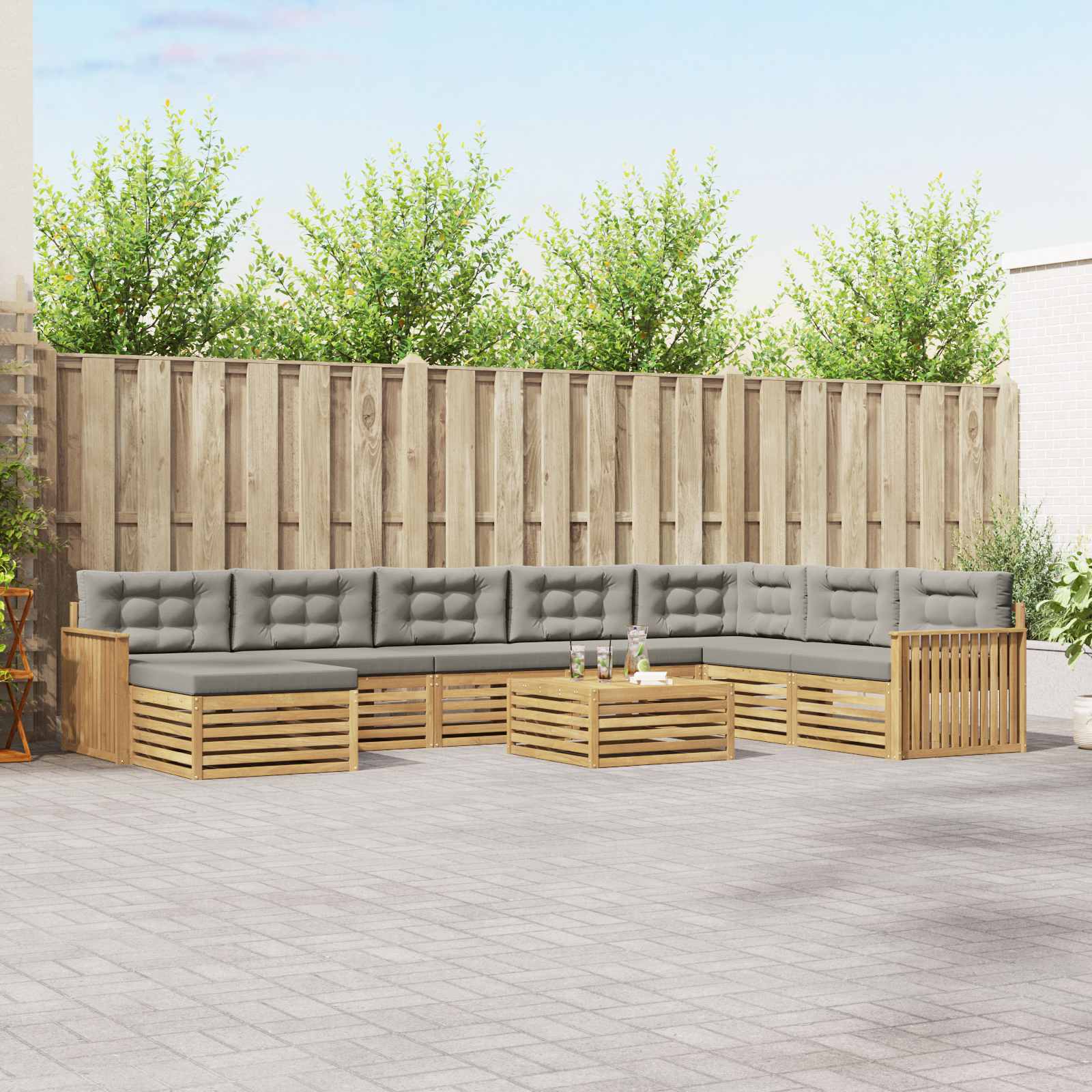 Outdoor-Sofagarnitur 9 pcs Weiß und Hellgrau Massivholz Akazie