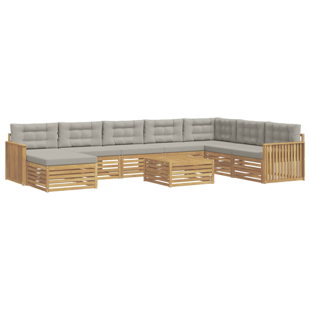 Outdoor-Sofagarnitur 9 pcs Weiß und Hellgrau Massivholz Akazie
