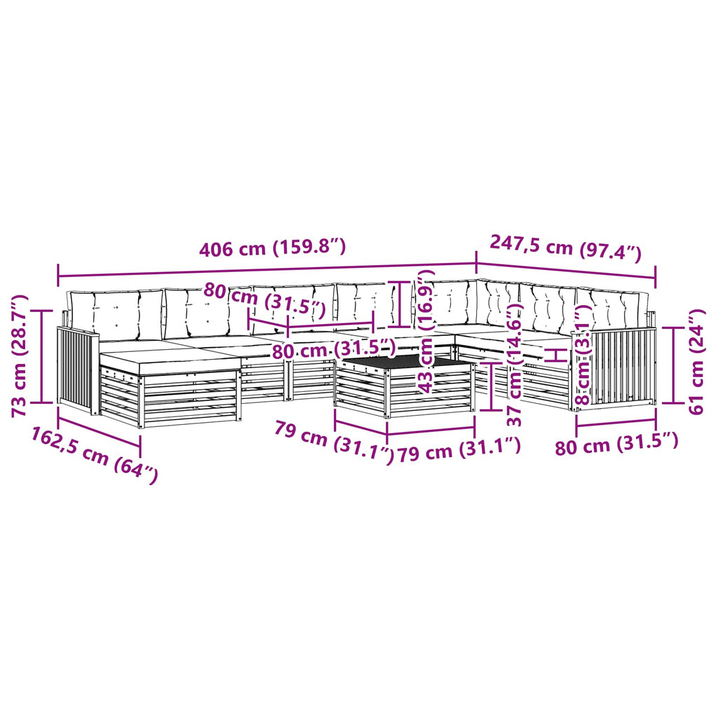 Outdoor-Sofagarnitur 9 pcs Weiß und Anthrazit Massivholz Akazie
