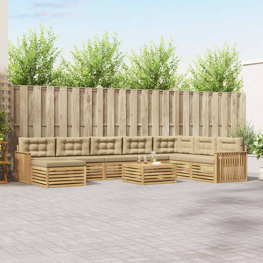 Outdoor-Sofagarnitur 9 pcs Weiß und Beige Massivholz Akazie