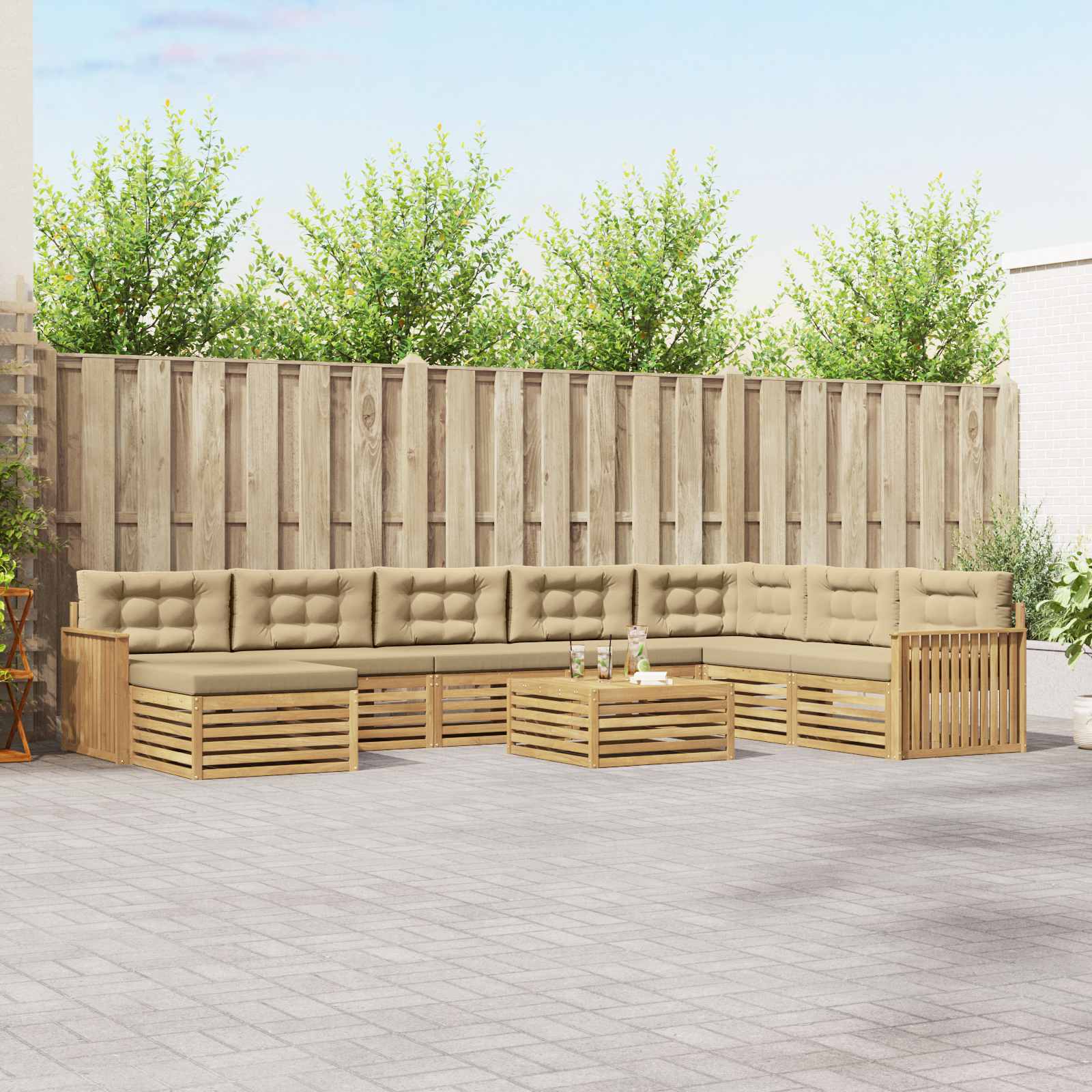Outdoor-Sofagarnitur 9 pcs Weiß und Beige Massivholz Akazie